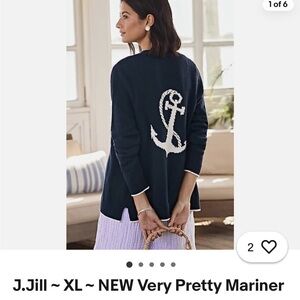 J. Jill Navy Blue & Cream Open-Front Sweater Cardigan | Size XL - Anchor
